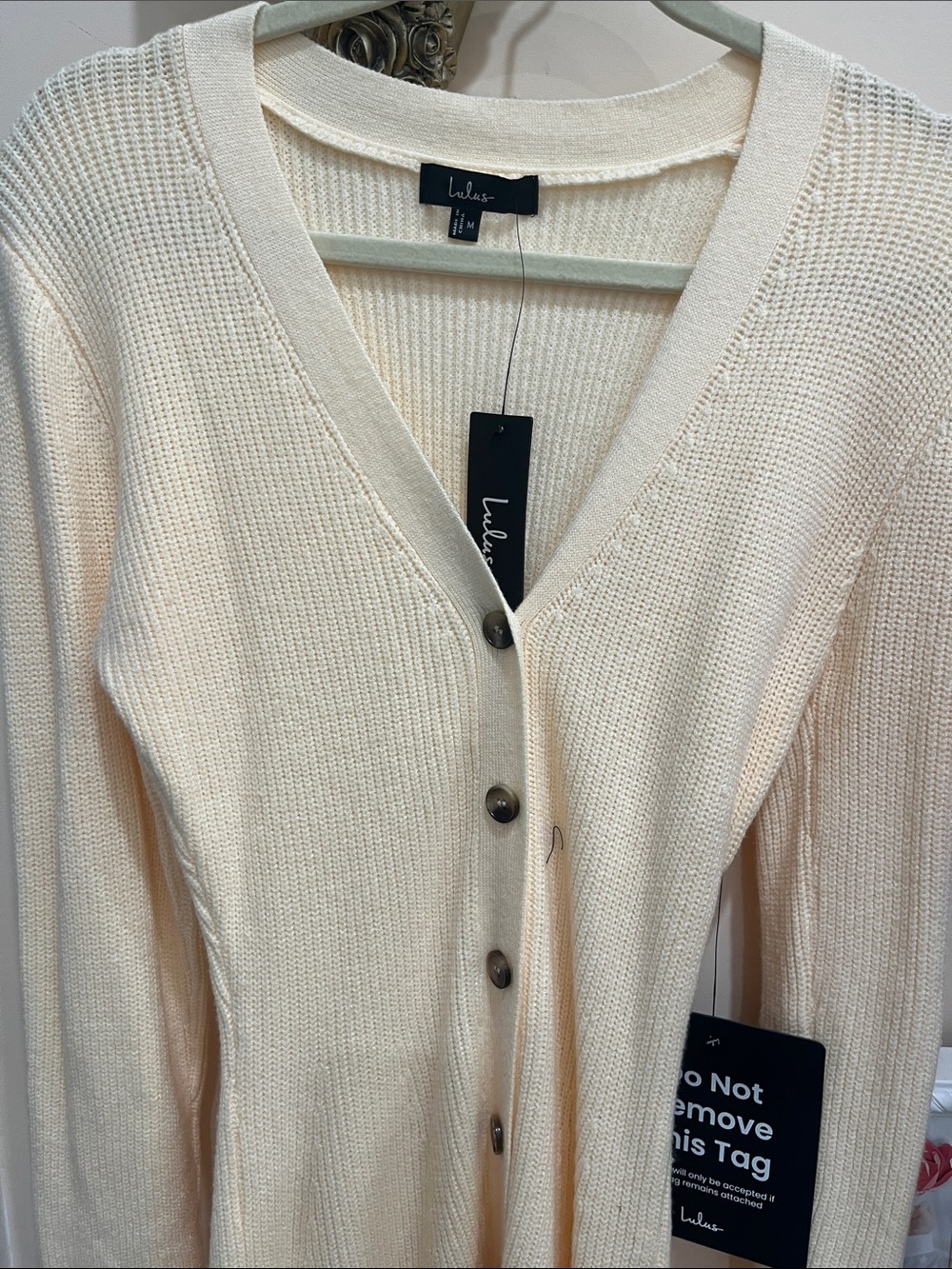 Lulu's Cream Button-Front V-Neck Sweater